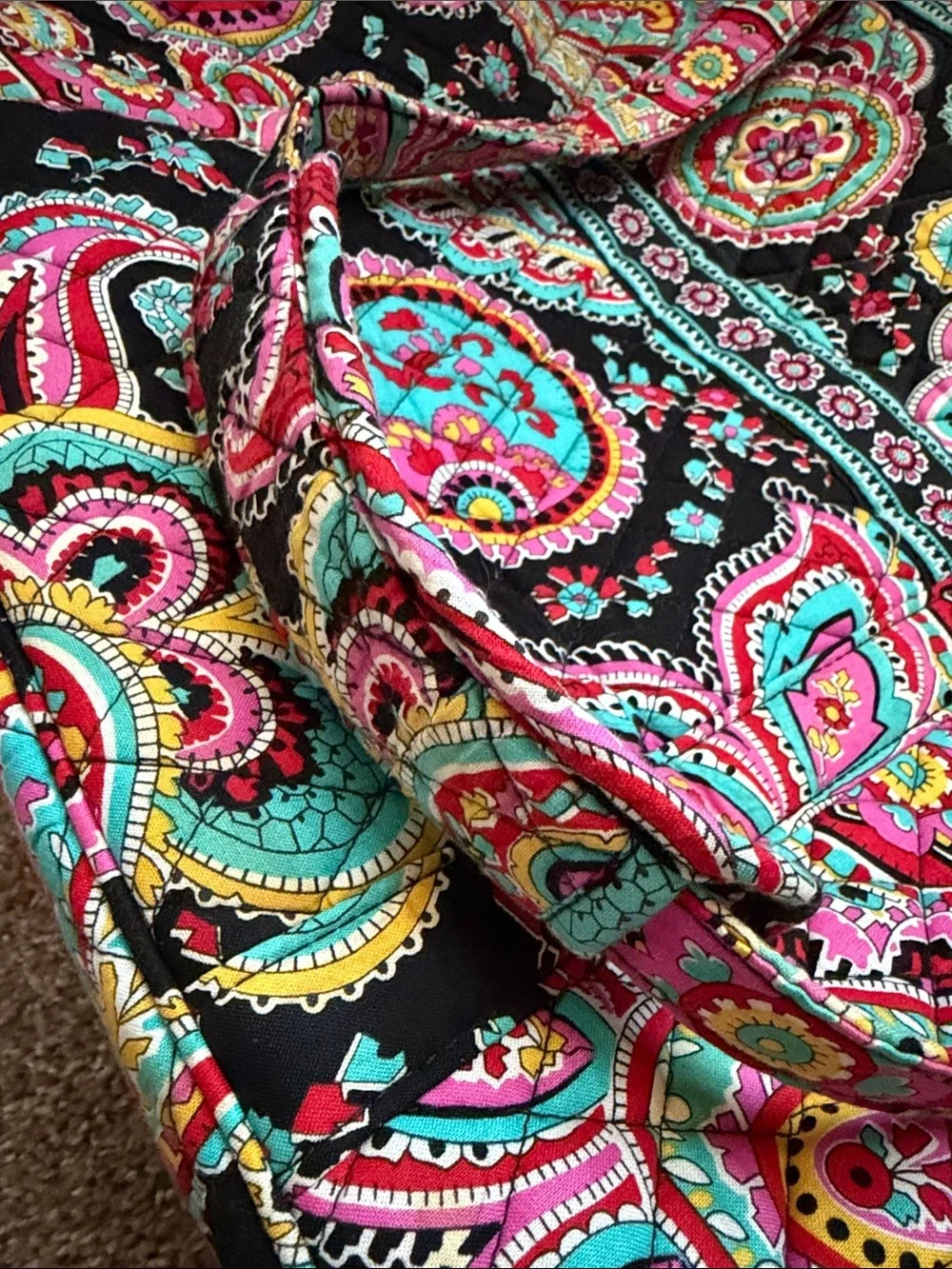 Vera Bradley XL Carry On Paisley Tote Bag in Black with Pink & Teal Accents - Picture 4 of 8